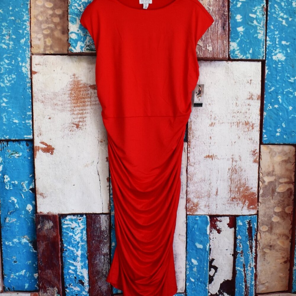 Women's Sofia Vergara Jeans Sleeveless Open Back Midi Dress XXLARGE Goji Berry